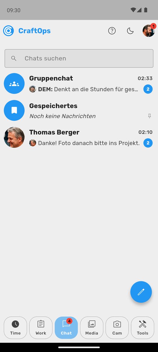Bildschirm „Mobile-App: Chat“ im Demo-Betrieb