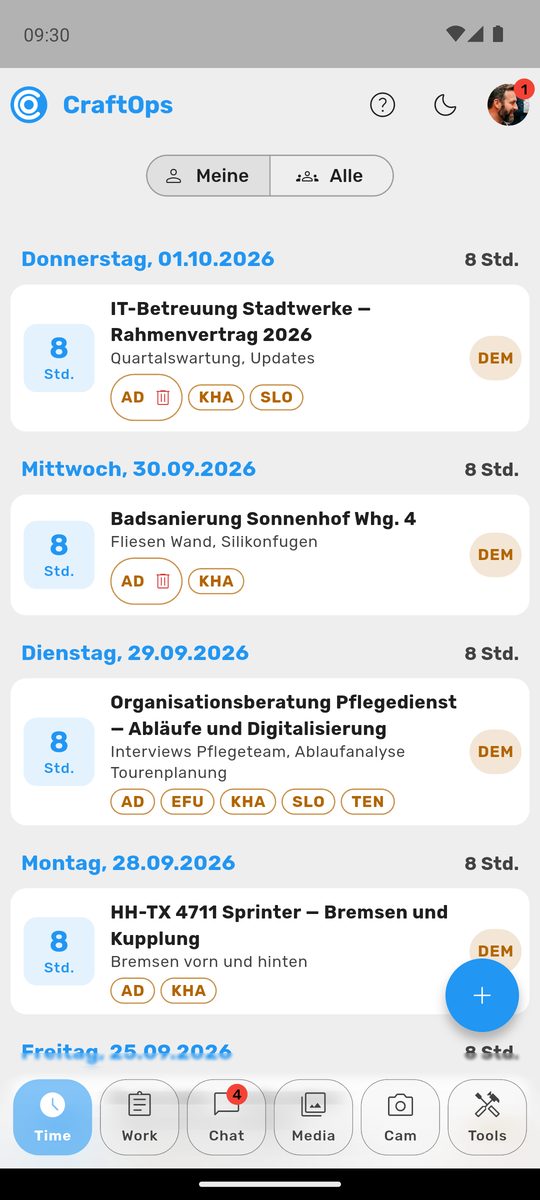 Bildschirm „Mobile-App“ im Demo-Betrieb